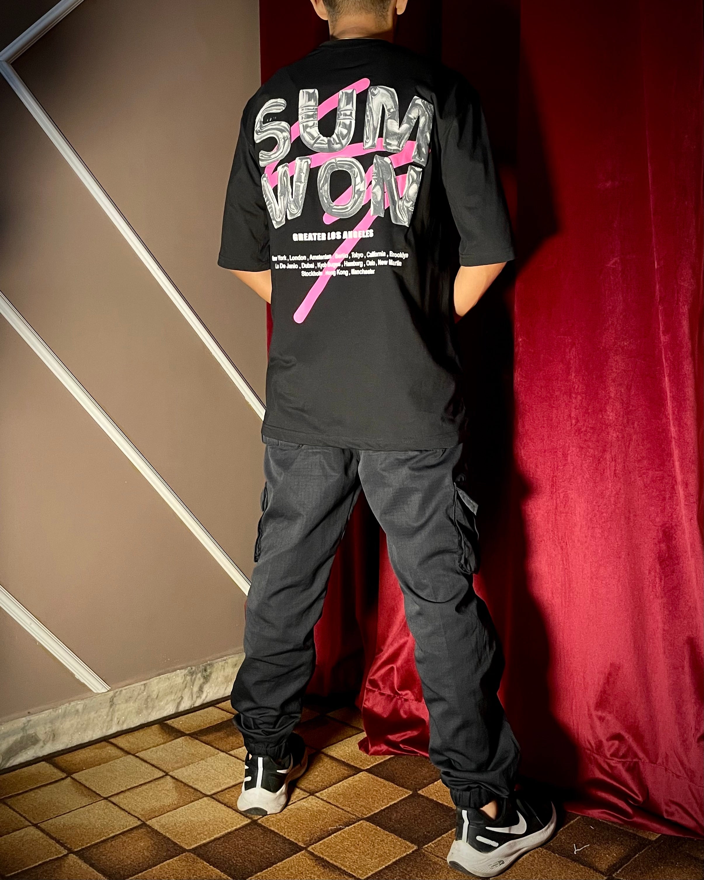 (Black) Los Angeles Graphic 3D Print Oversized Tee