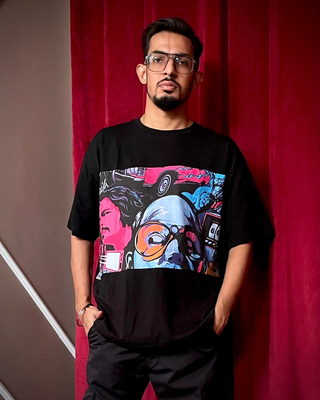 (Black) Cocktails & Dreams Front Graphic Oversized Tee