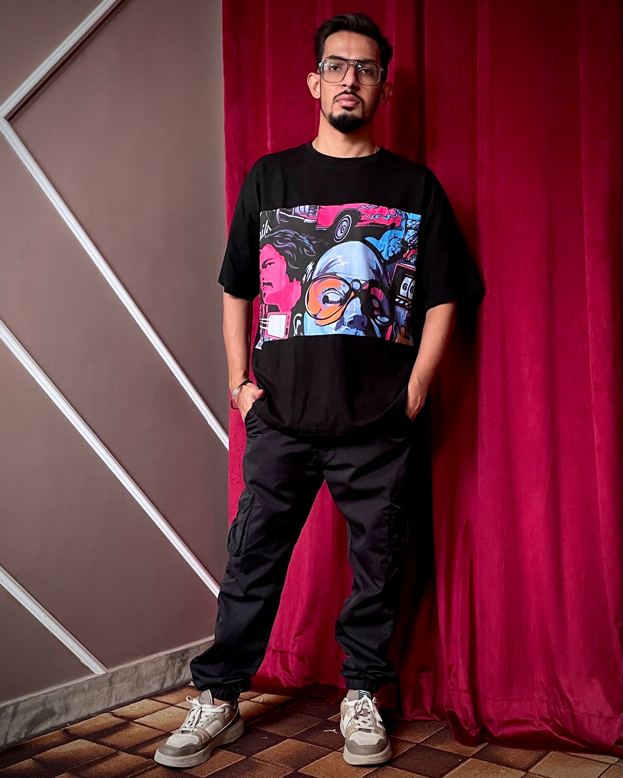 (Black) Cocktails & Dreams Front Graphic Oversized Tee