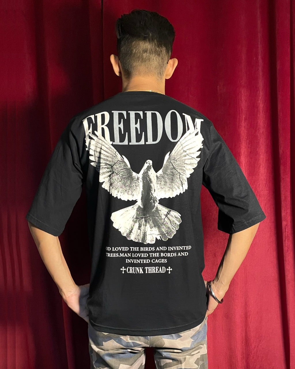 (Black) Freedom Bird Front-Back Graphic Oversized Tee