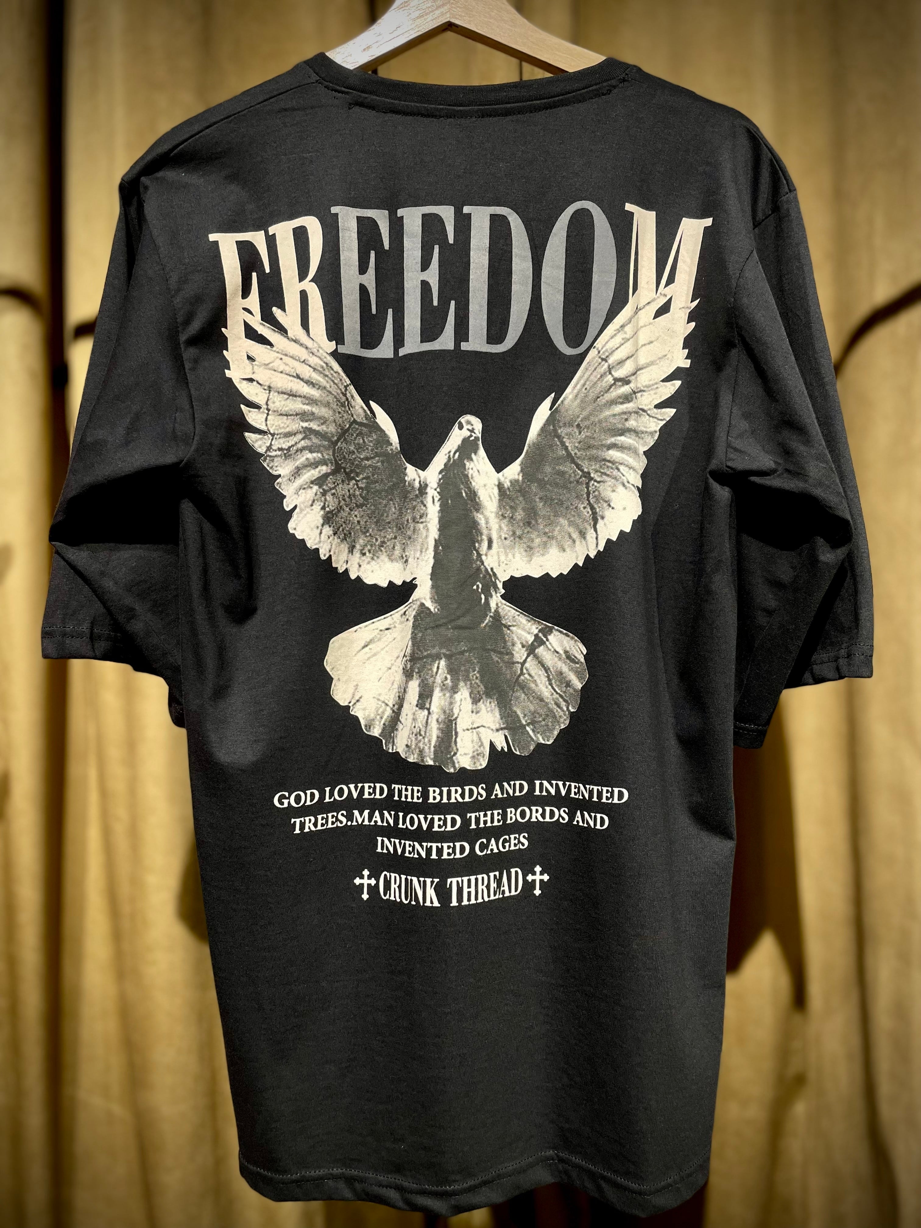 (Black) Freedom Bird Front-Back Graphic Oversized Tee