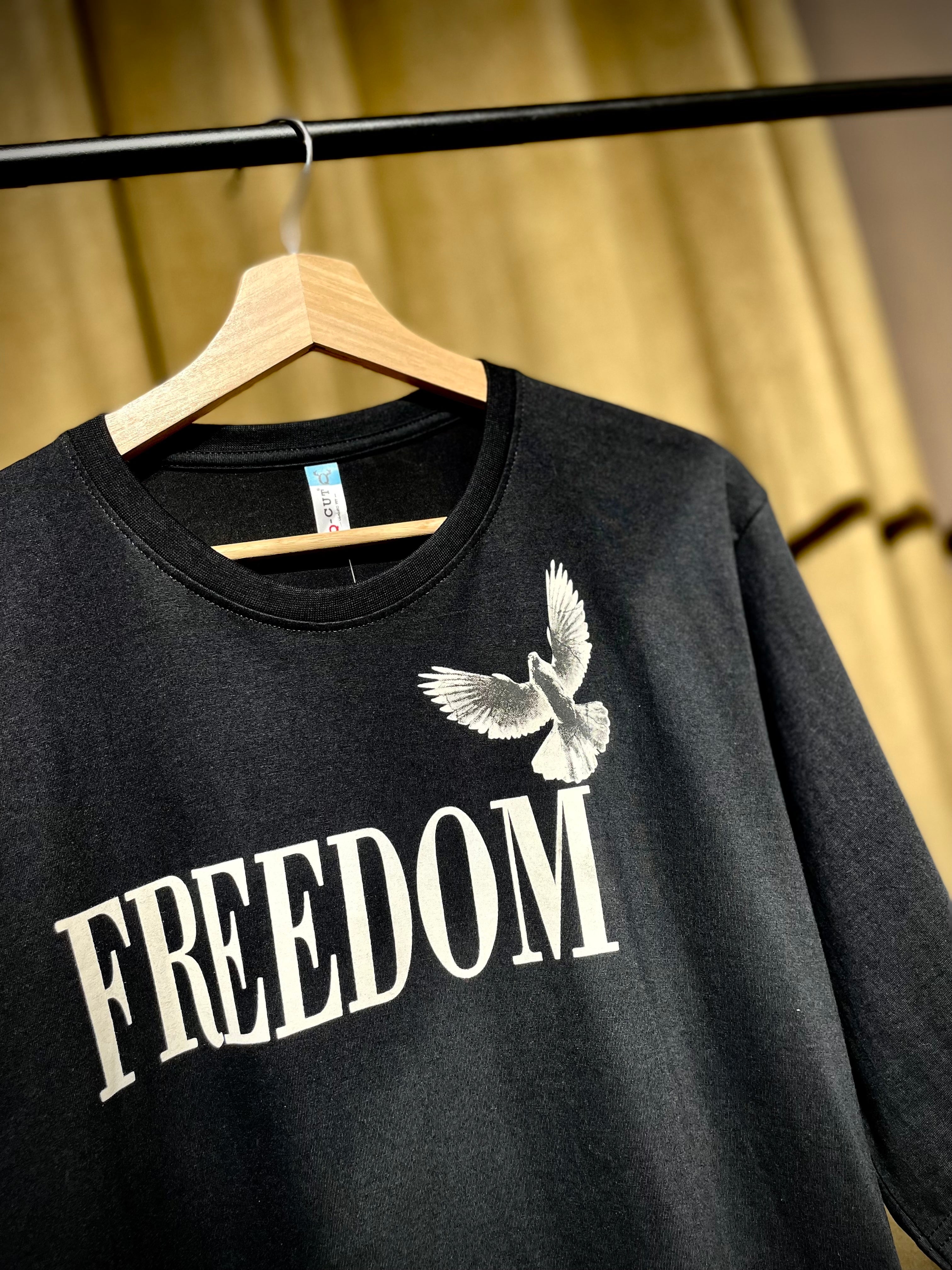 (Black) Freedom Bird Front-Back Graphic Oversized Tee