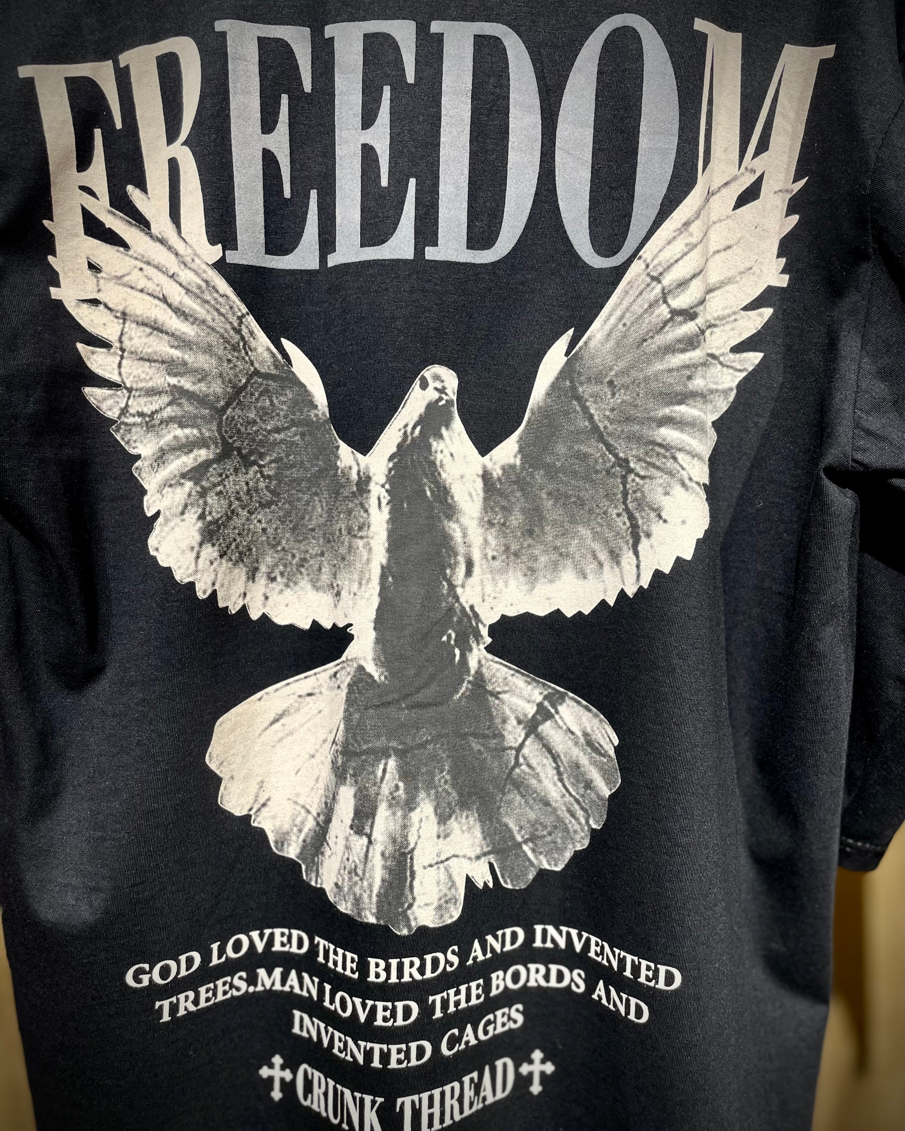 (Black) Freedom Bird Front-Back Graphic Oversized Tee
