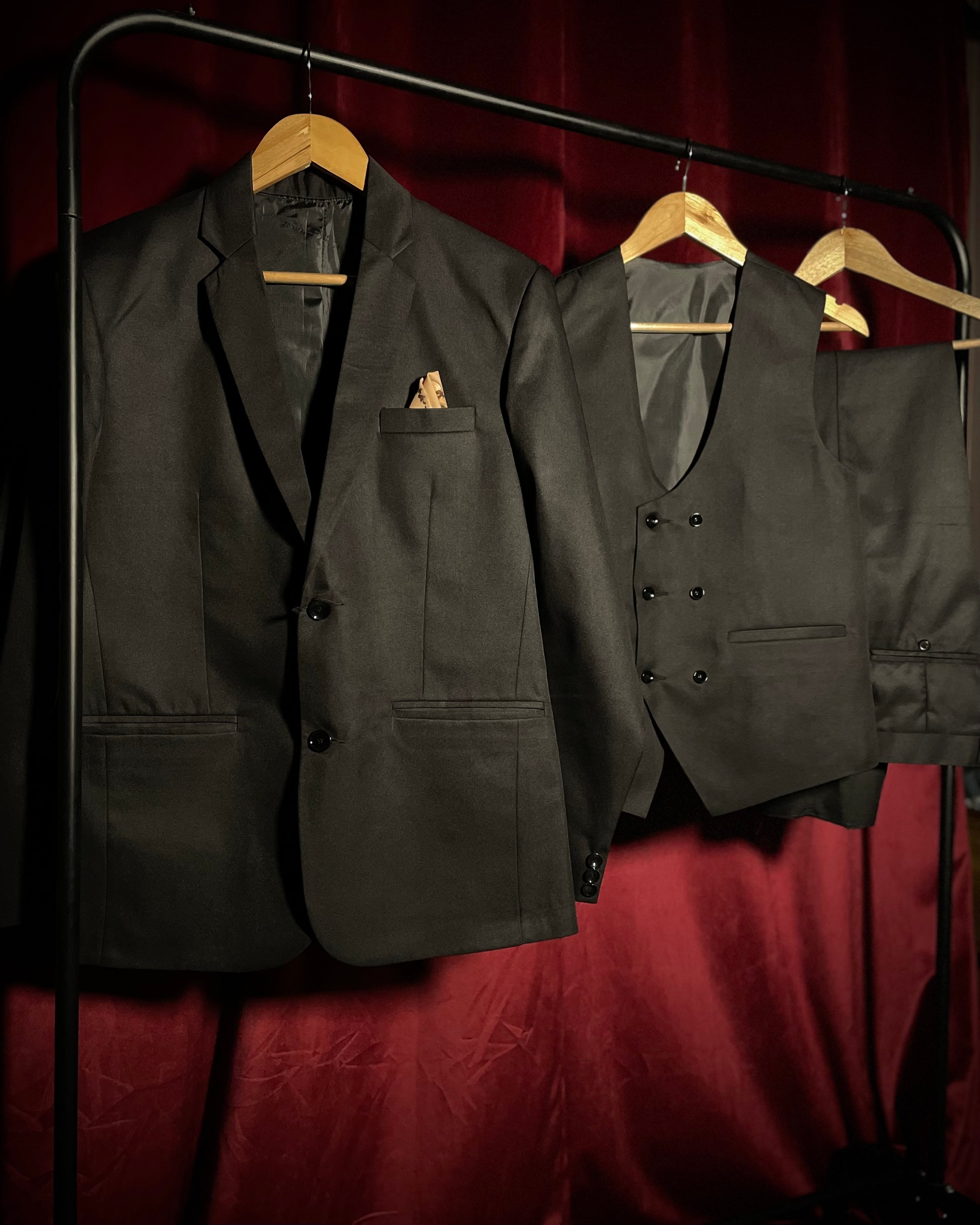 (Black) Solids 3-Piece Suit