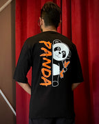 (Black) Waiting Panda Avtar Front-Back Graphic Oversized Tee