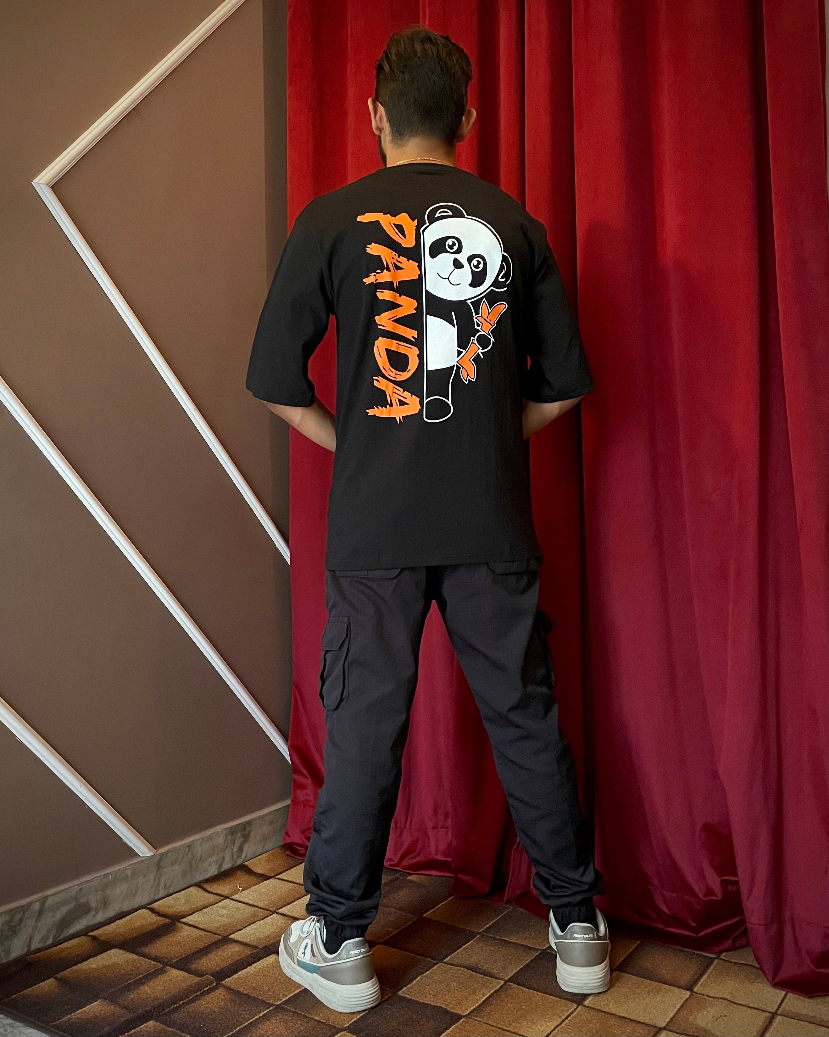 (Black) Waiting Panda Avtar Front-Back Graphic Oversized Tee
