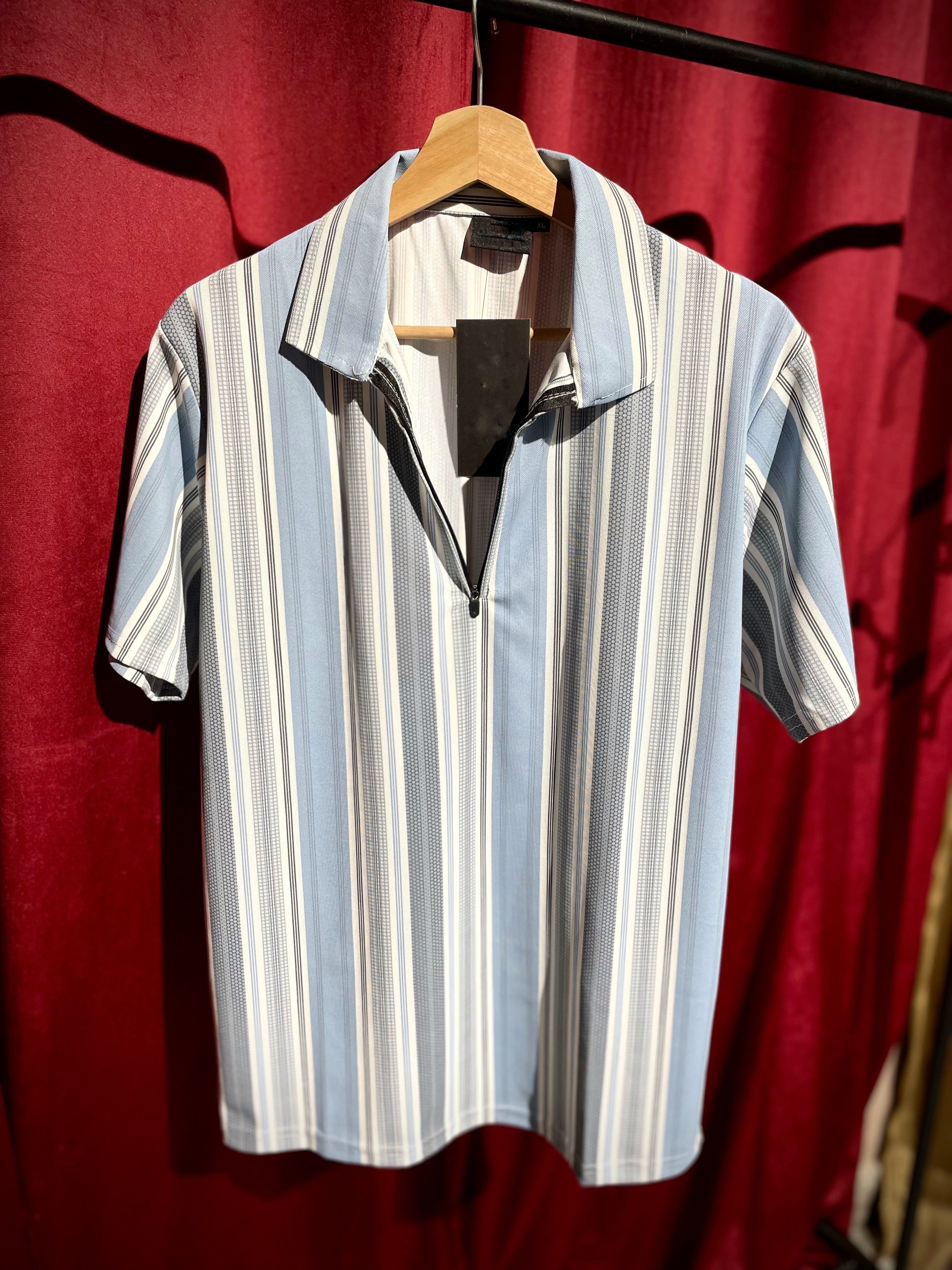 (Blue-White) Zipper Tee