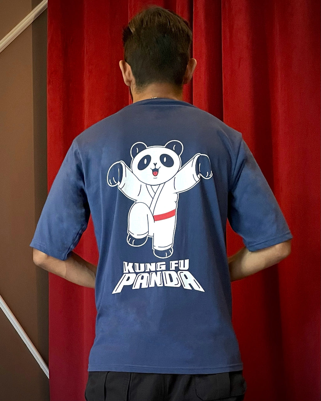 (Blue) Kung Fu Panda Avtar Front-Back Graphic Oversized Tee