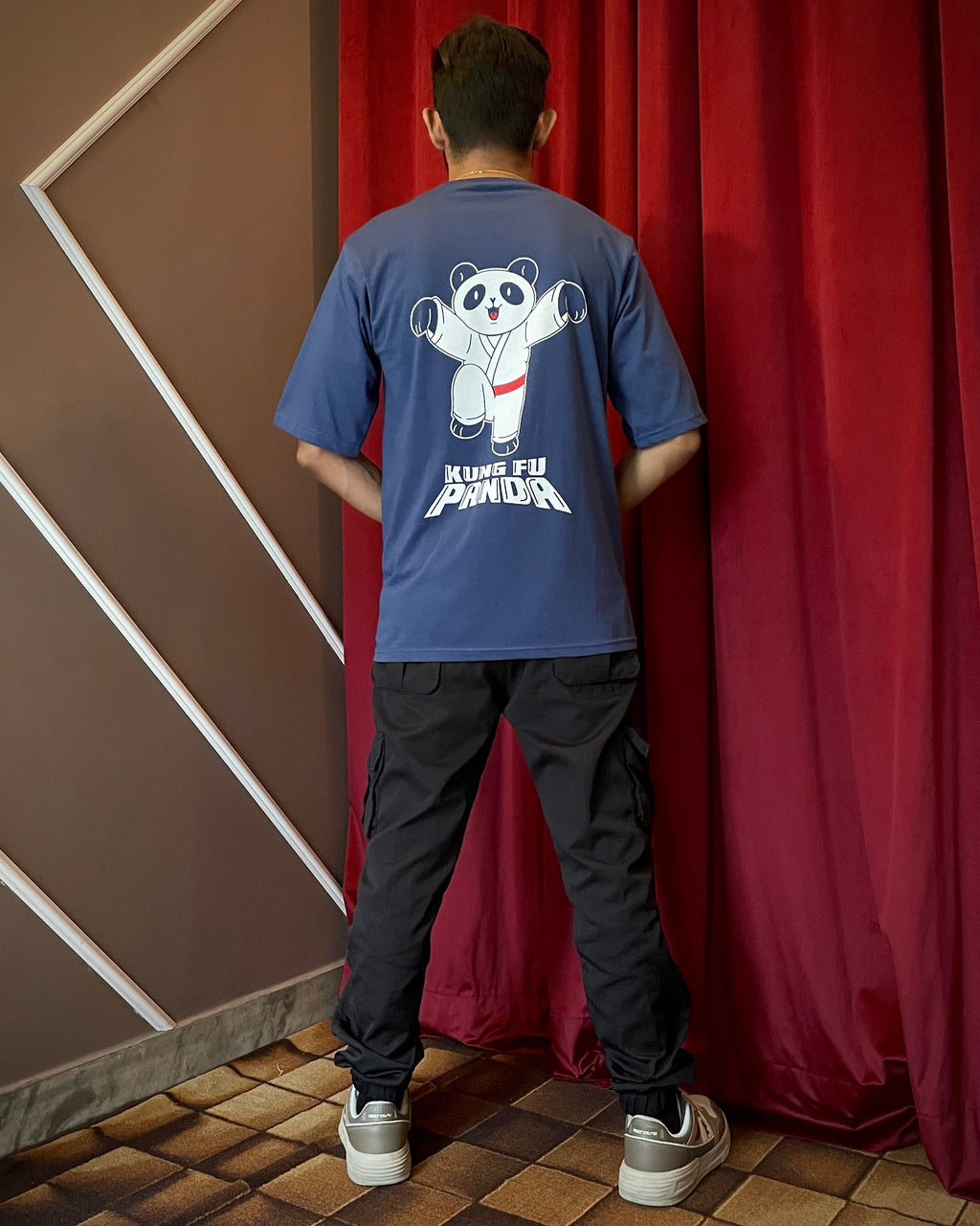 (Blue) Kung Fu Panda Avtar Front-Back Graphic Oversized Tee