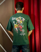 (Bottle Green) Anime Front-Back Graphic Oversized Tee