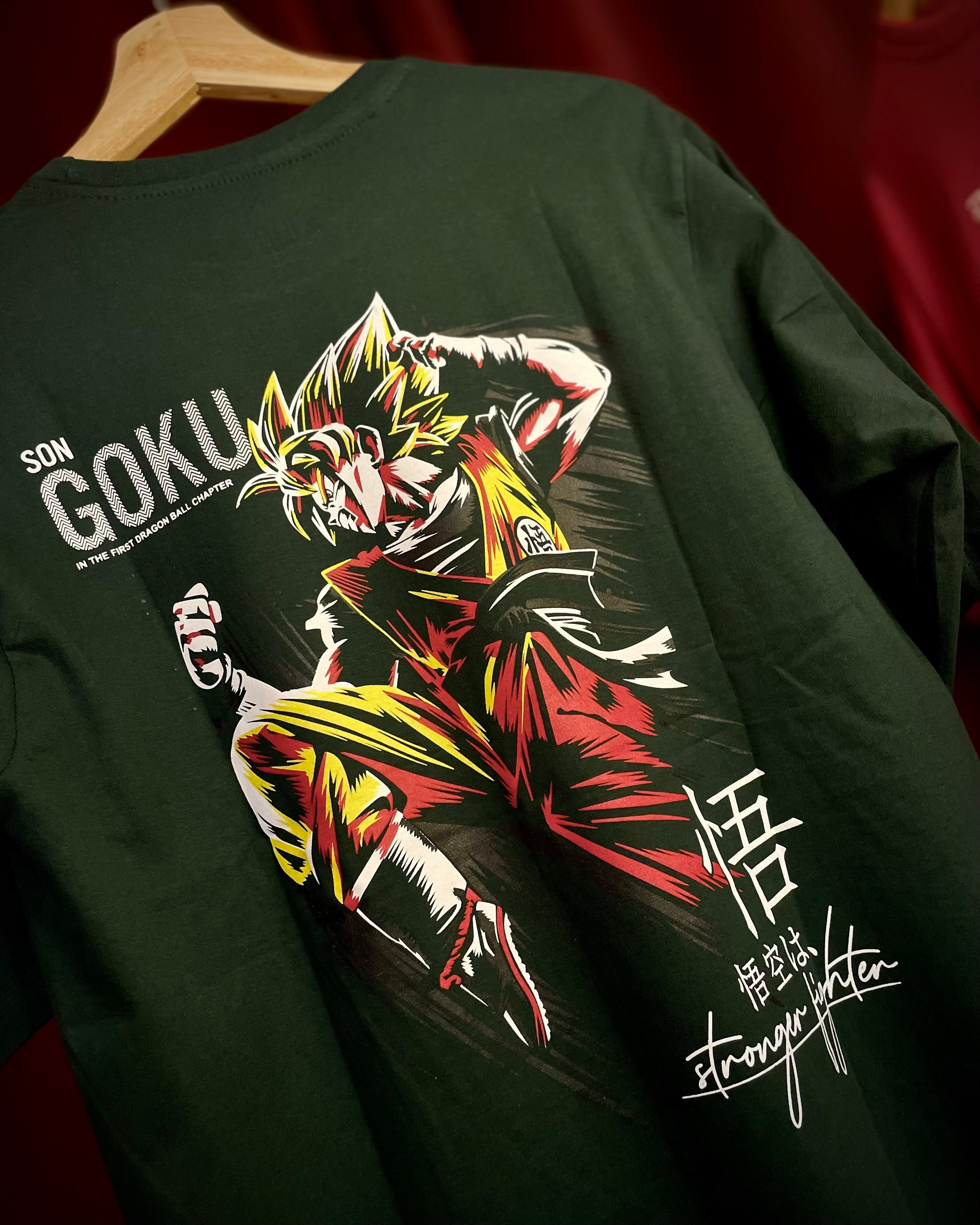 (Bottle Green) Anime Front-Back Graphic Oversized Tee