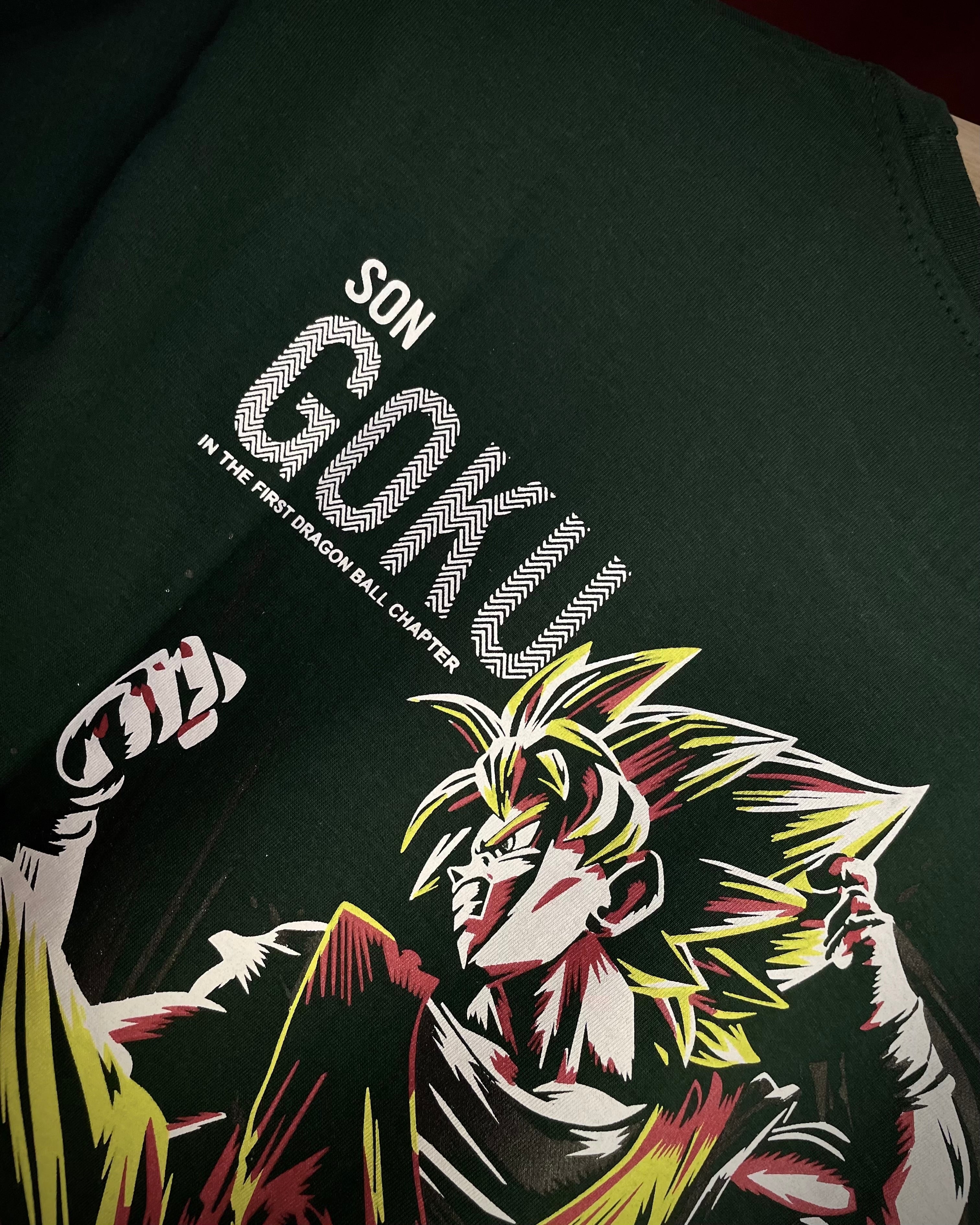 (Bottle Green) Anime Front-Back Graphic Oversized Tee