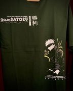 (Bottle Green) Anime Front-Back Graphic Oversized Tee