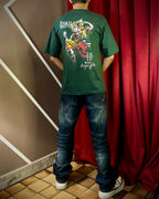 (Bottle Green) Anime Front-Back Graphic Oversized Tee