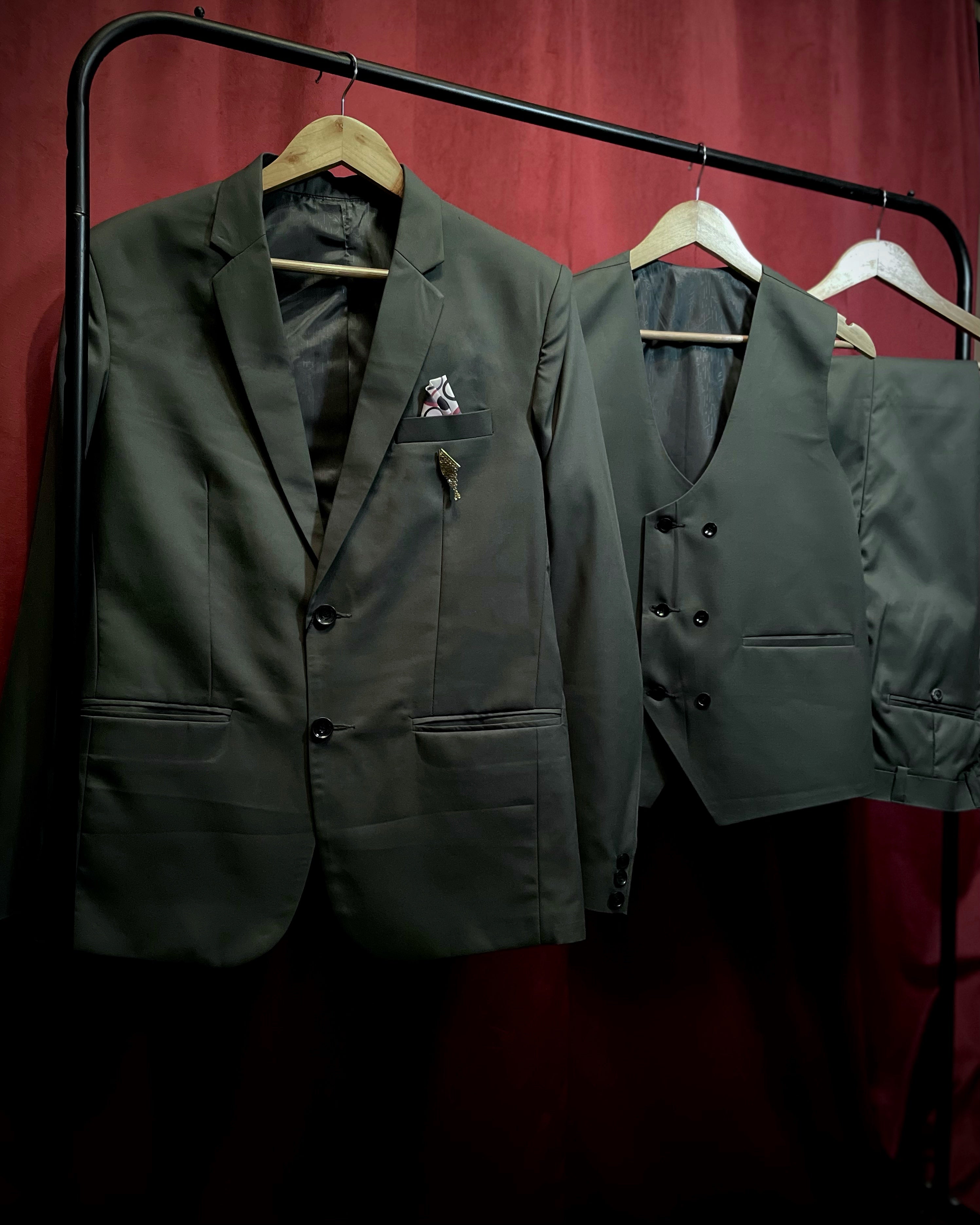 (Bottle Green) Solids 3-Piece Suit