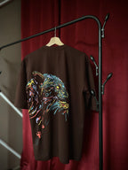 (Brown) King Lion Graphic 3D Print Oversized Tee