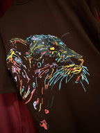 (Brown) King Lion Graphic 3D Print Oversized Tee