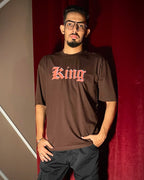 (Brown) King Lion Graphic 3D Print Oversized Tee