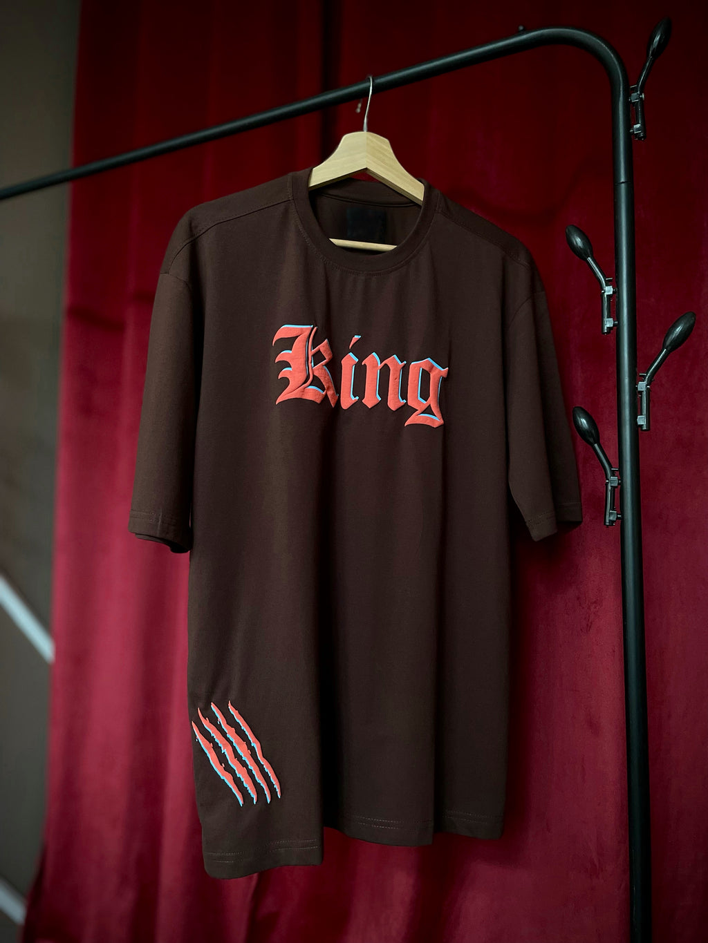 (Brown) King Lion Graphic 3D Print Oversized Tee
