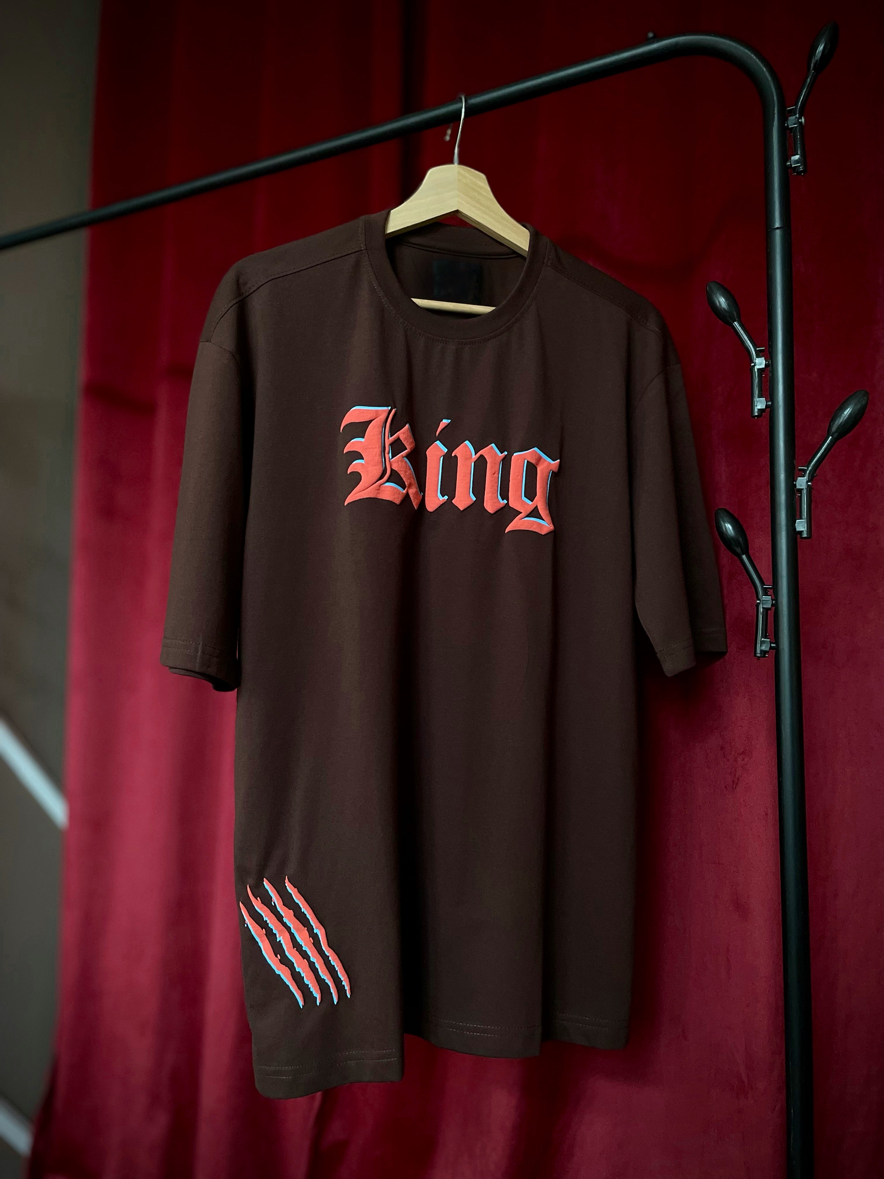 (Brown) King Lion Graphic 3D Print Oversized Tee