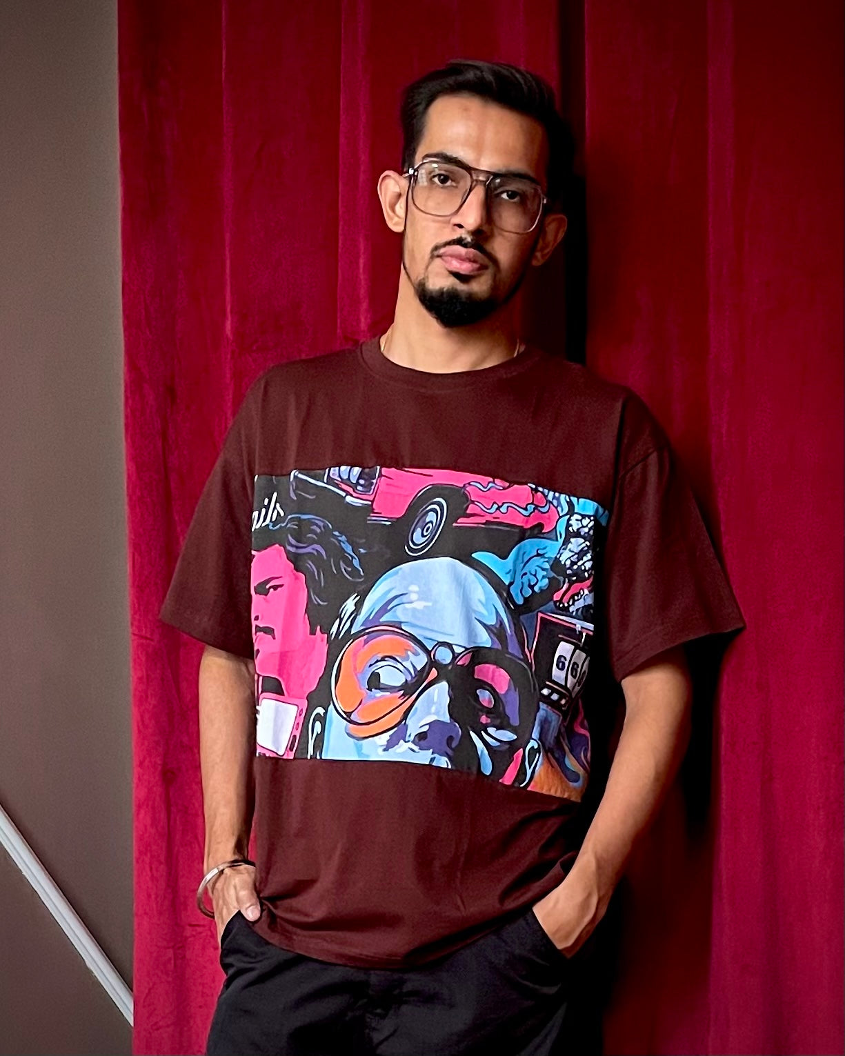 (Brown) Cocktails & Dreams Front Graphic Oversized Tee