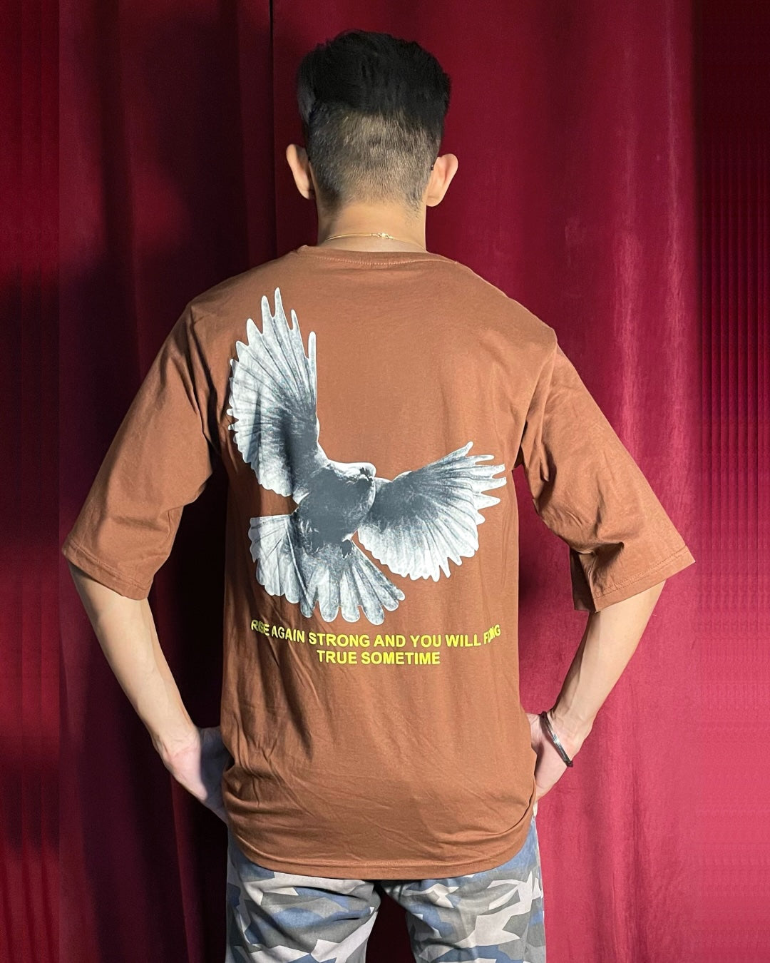 (Brown) Freedom Bird Front-Back Graphic Oversized Tee
