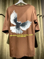 (Brown) Freedom Bird Front-Back Graphic Oversized Tee