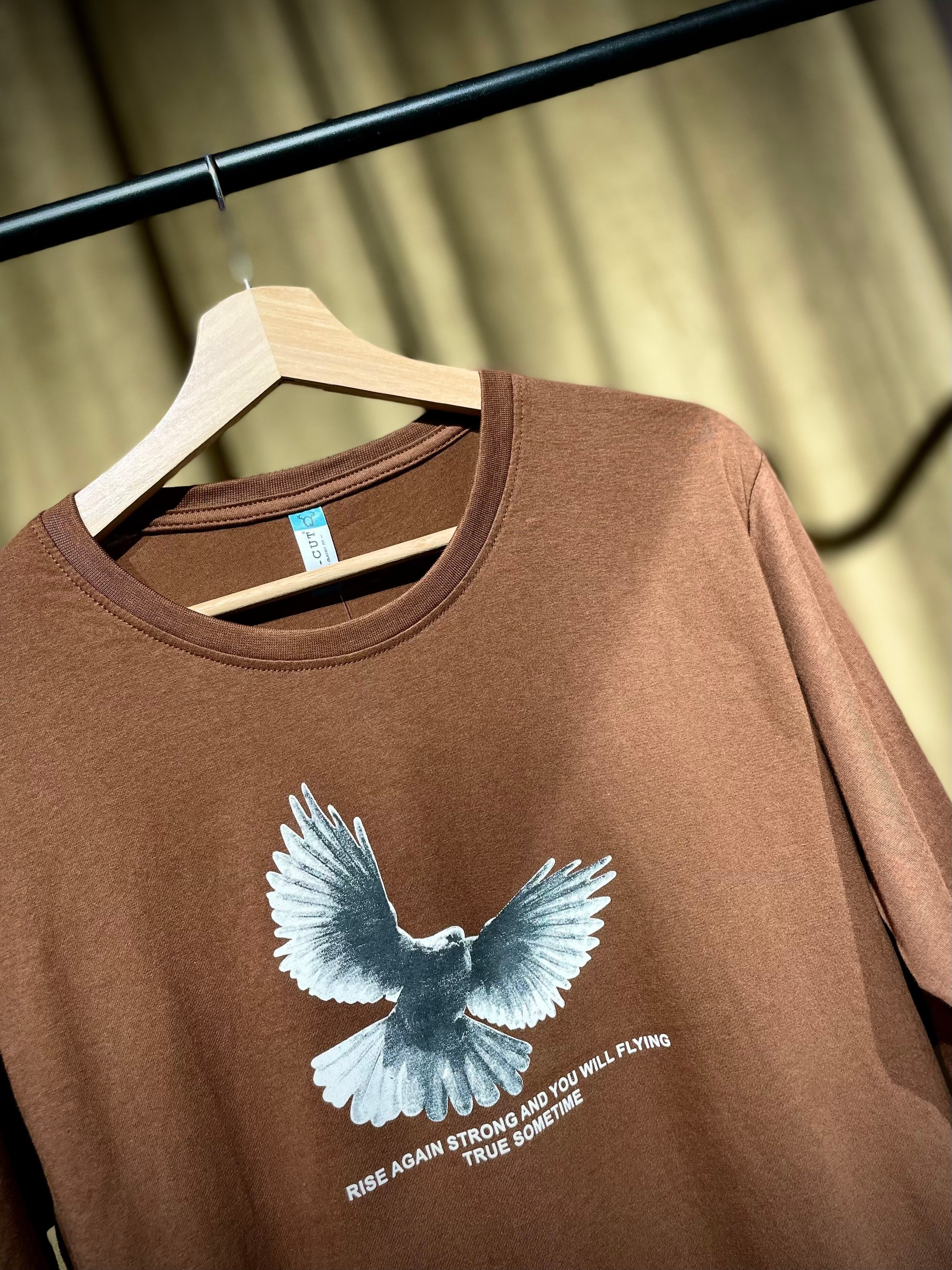 (Brown) Freedom Bird Front-Back Graphic Oversized Tee