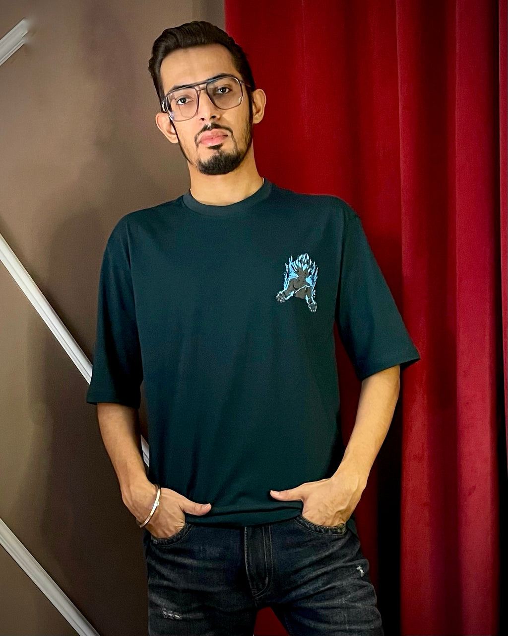 (Dark Green) Anime Graphic 3D Print Oversized Tee