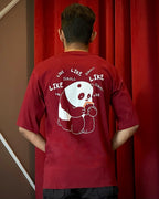 (Dark Red) Doomscroller Panda Avtar Front-Back Graphic Oversized Tee