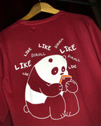 (Dark Red) Doomscroller Panda Avtar Front-Back Graphic Oversized Tee