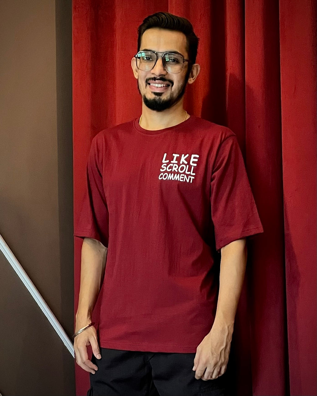 (Dark Red) Doomscroller Panda Avtar Front-Back Graphic Oversized Tee