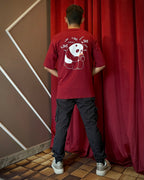 (Dark Red) Doomscroller Panda Avtar Front-Back Graphic Oversized Tee