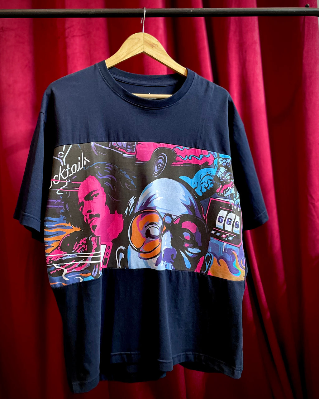 (Dark Blue) Cocktails & Dreams Front Graphic Oversized Tee