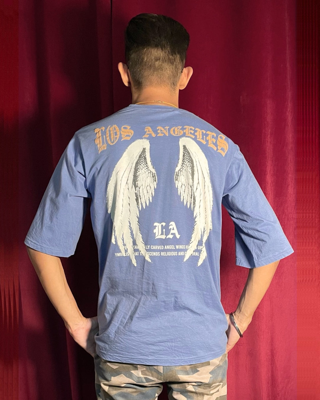 (Glaucous Blue) Freedom Bird Front-Back Graphic Oversized Tee