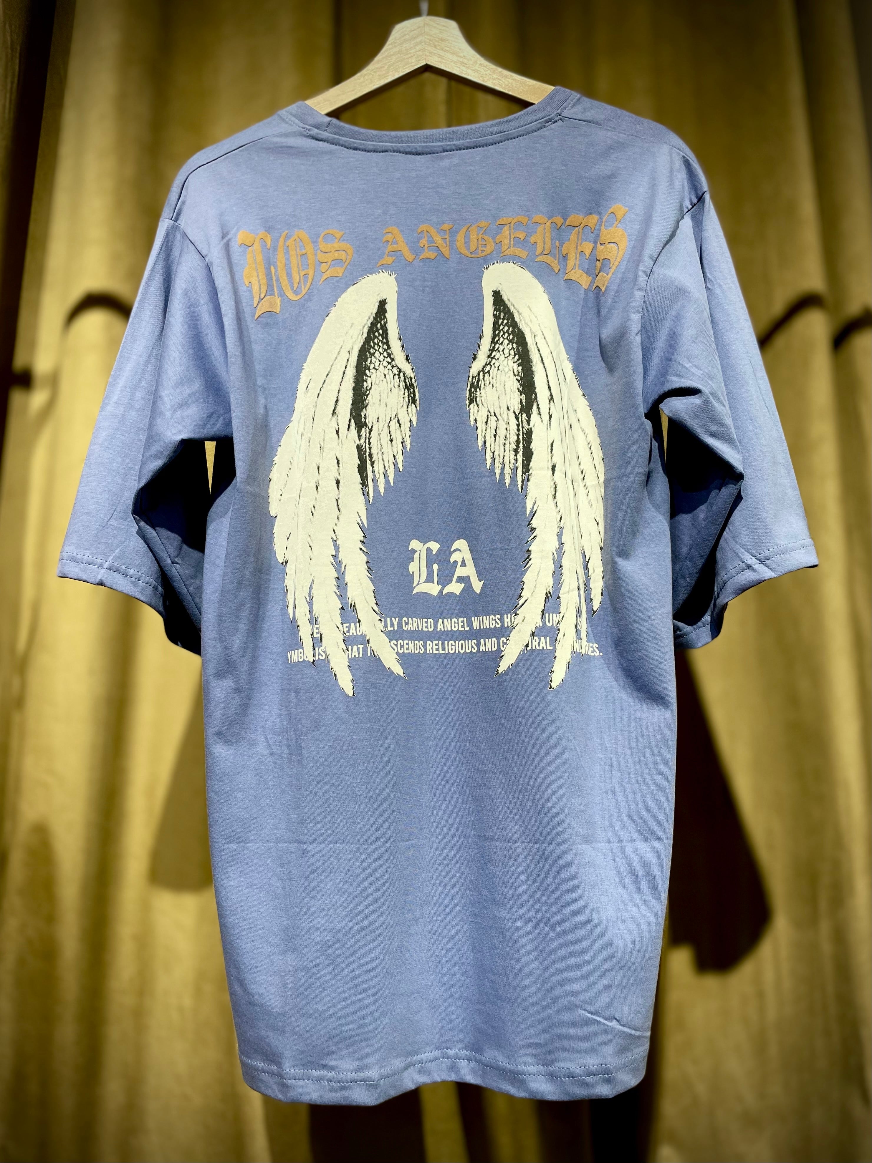 (Glaucous Blue) Freedom Bird Front-Back Graphic Oversized Tee