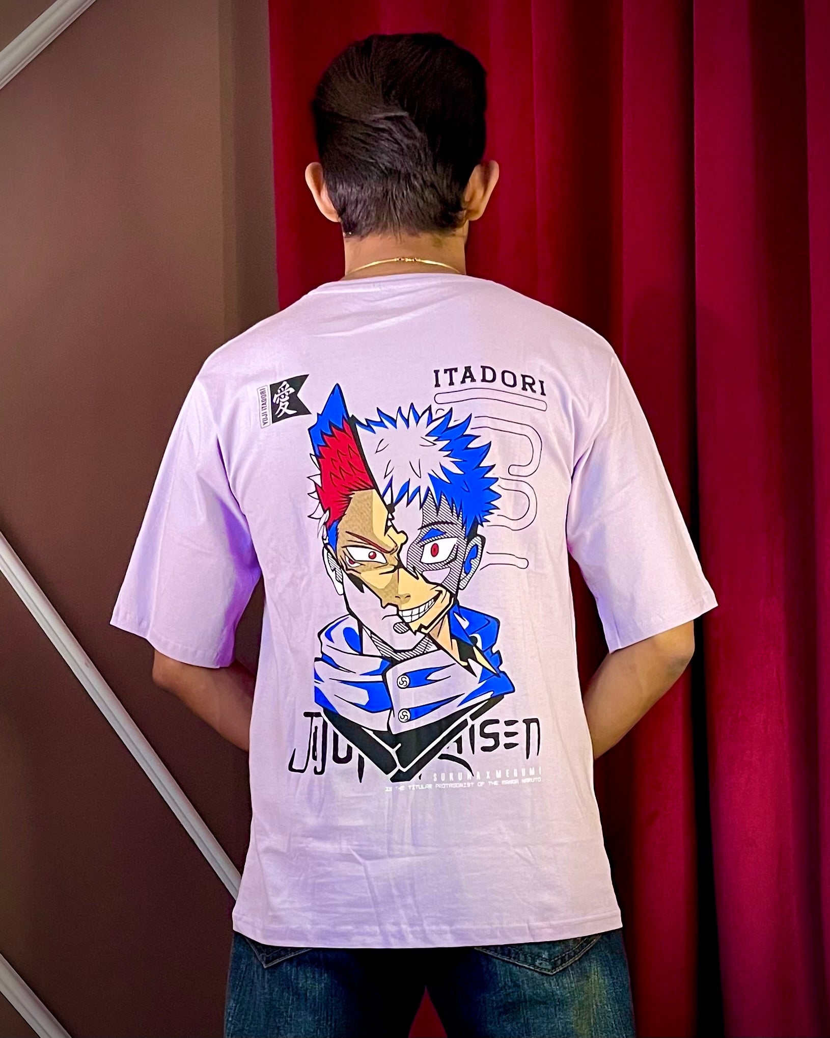 (Lavender) Anime Front-Back Graphic Oversized Tee