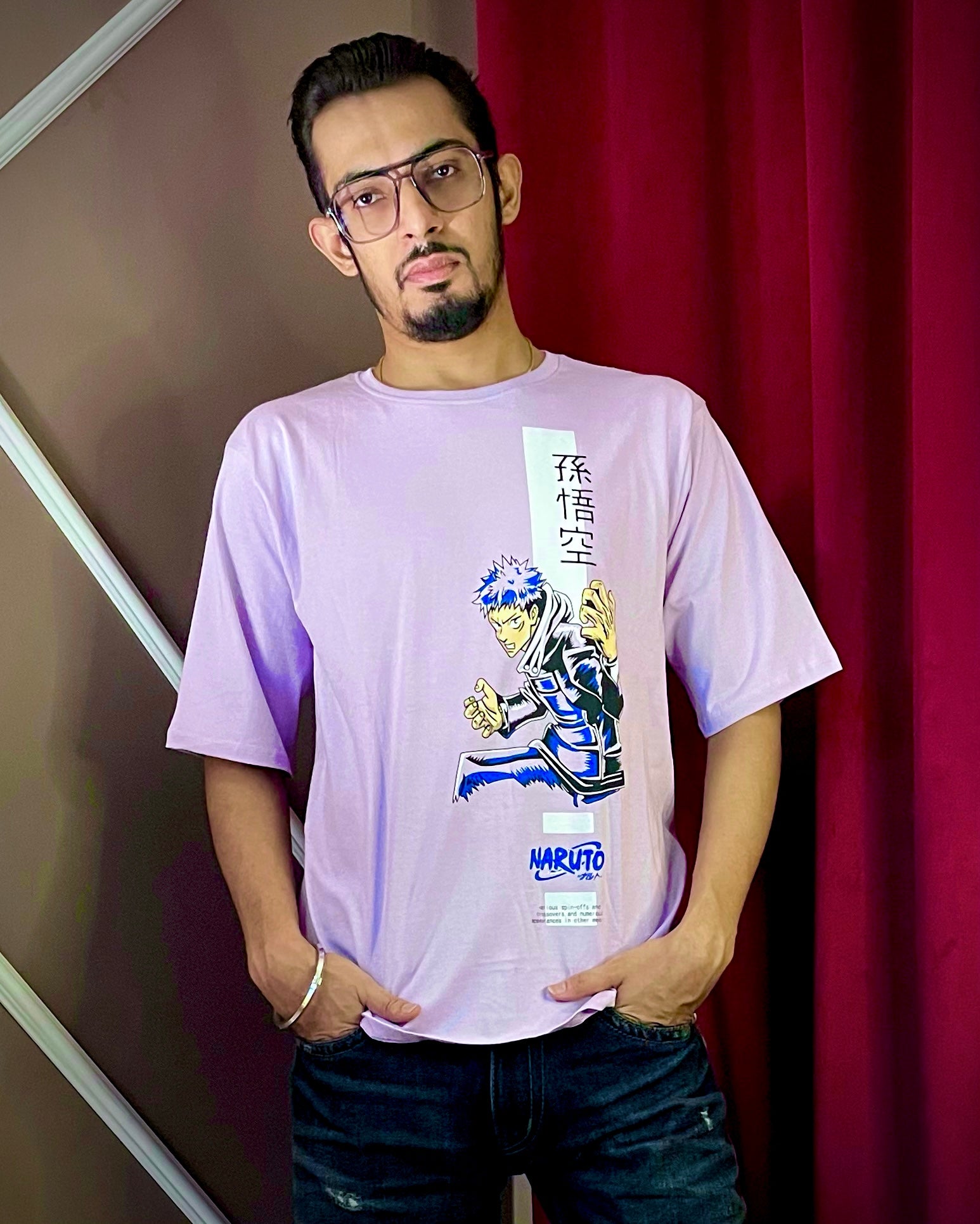 (Lavender) Anime Front-Back Graphic Oversized Tee