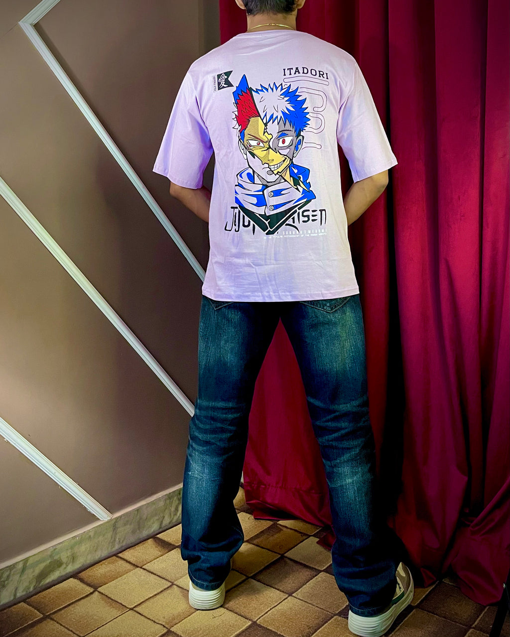 (Lavender) Anime Front-Back Graphic Oversized Tee