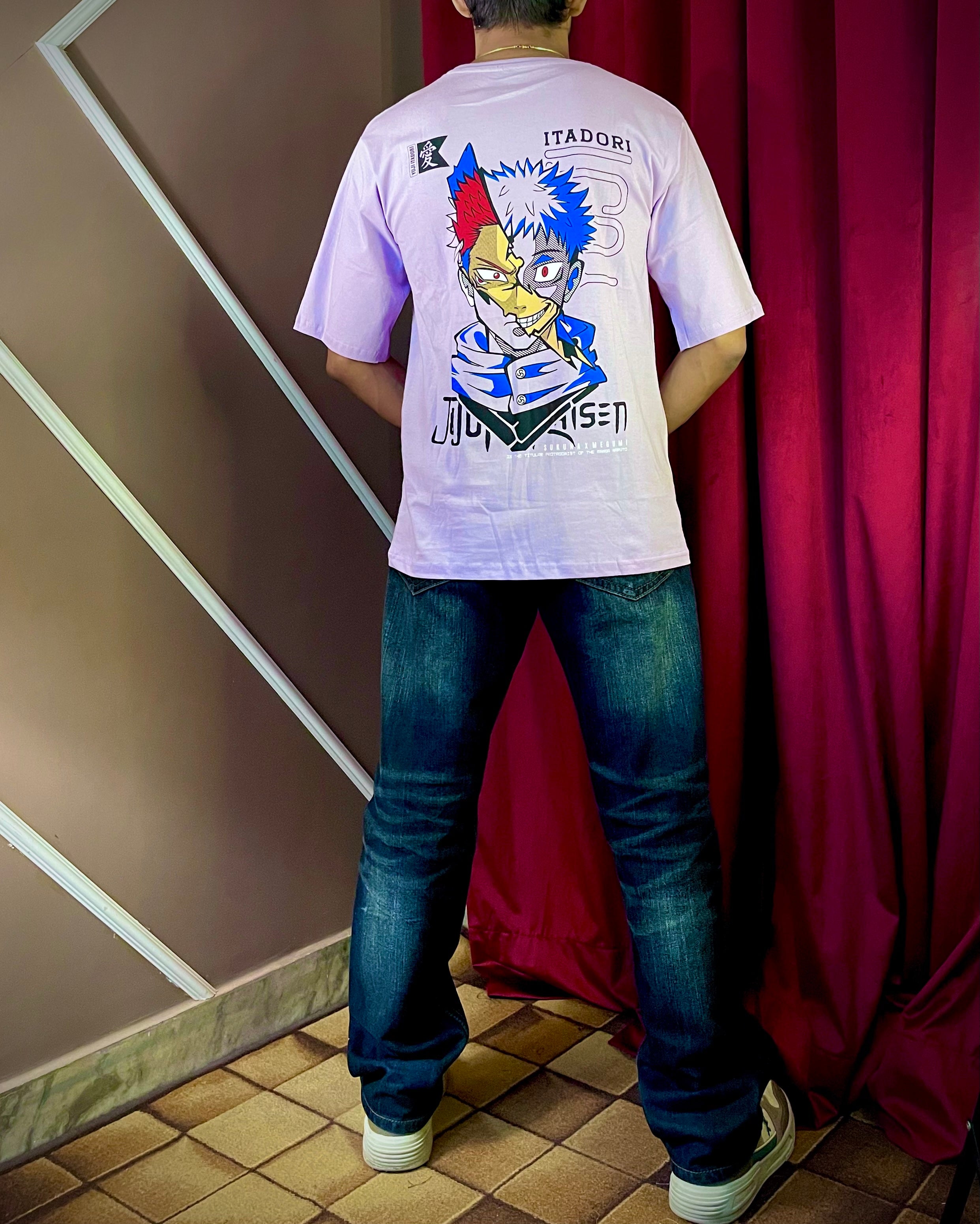 (Lavender) Anime Front-Back Graphic Oversized Tee