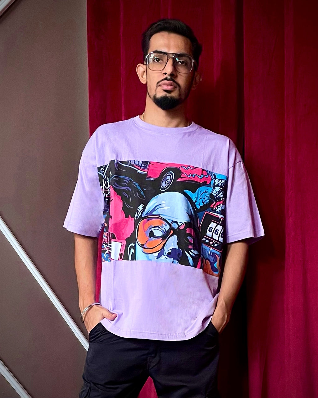 (Lavender) Cocktails & Dreams Front Graphic Oversized Tee