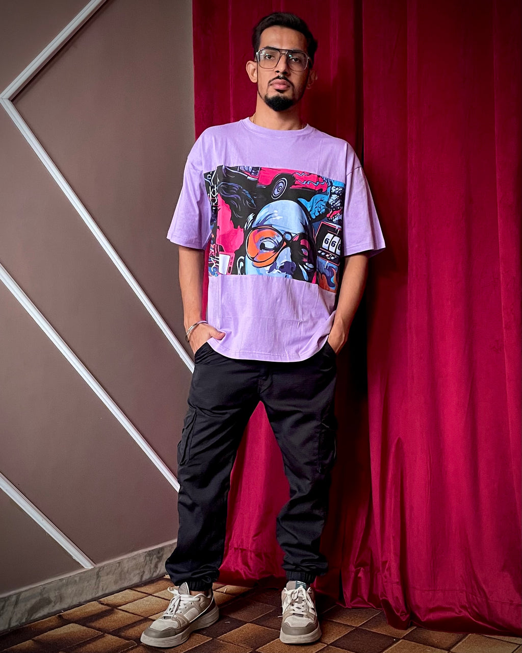 (Lavender) Cocktails & Dreams Front Graphic Oversized Tee