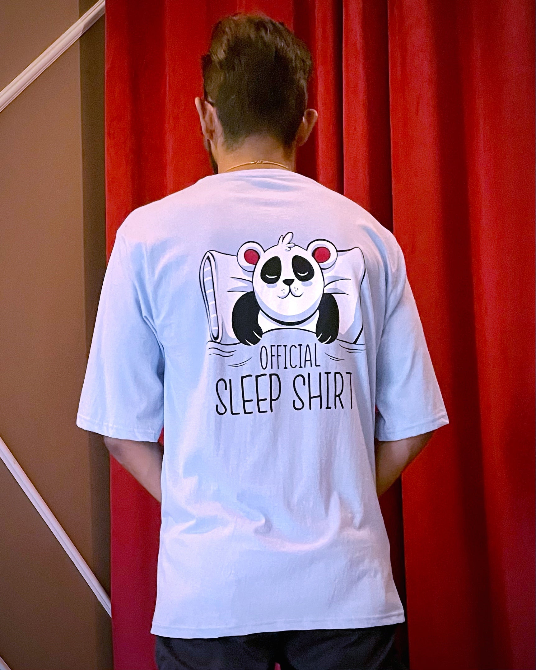 (Light Blue) Sleeping Panda Front-Back Graphic Oversized Tee