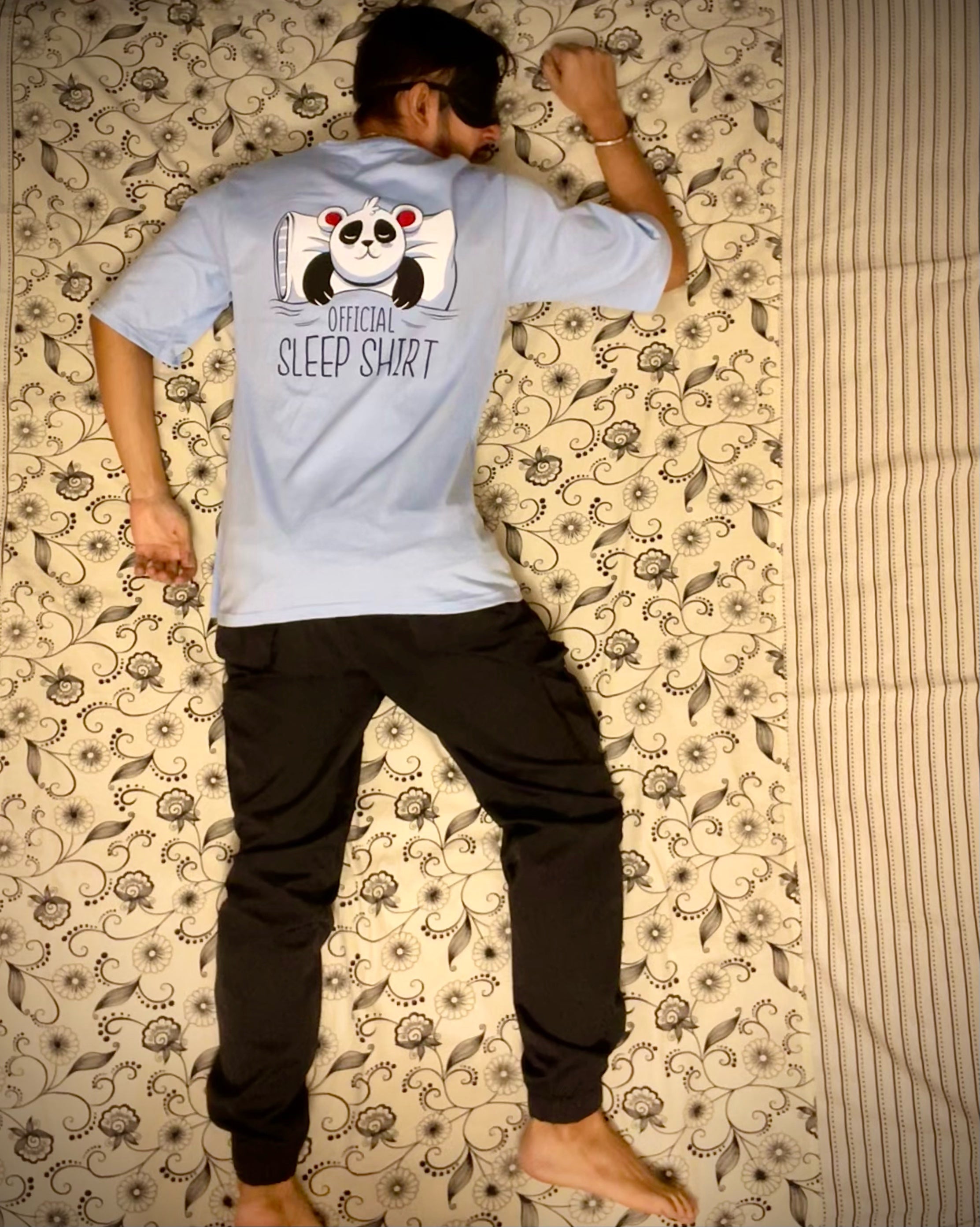 (Light Blue) Sleeping Panda Front-Back Graphic Oversized Tee