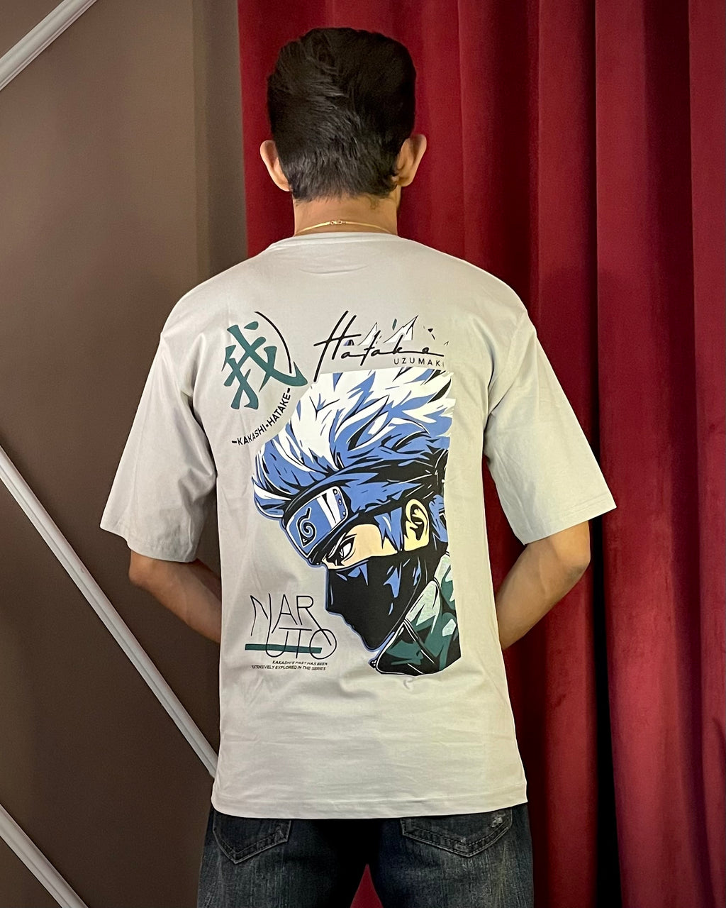 (Light Grey) Anime Front-Back Graphic Oversized Tee