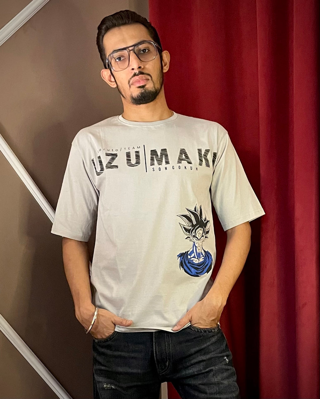 (Light Grey) Anime Front-Back Graphic Oversized Tee