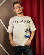 (Light Grey) Anime Front-Back Graphic Oversized Tee