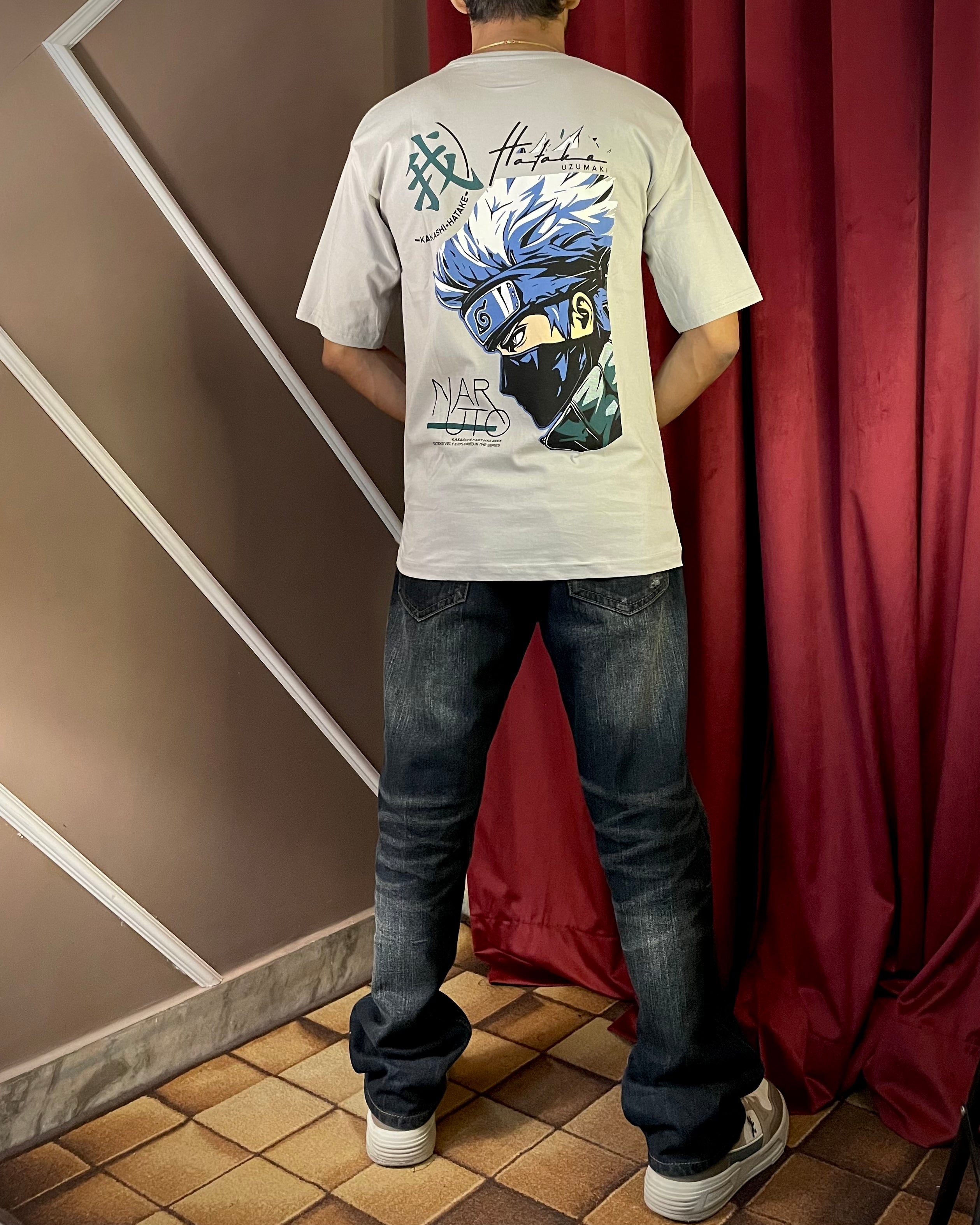 (Light Grey) Anime Front-Back Graphic Oversized Tee