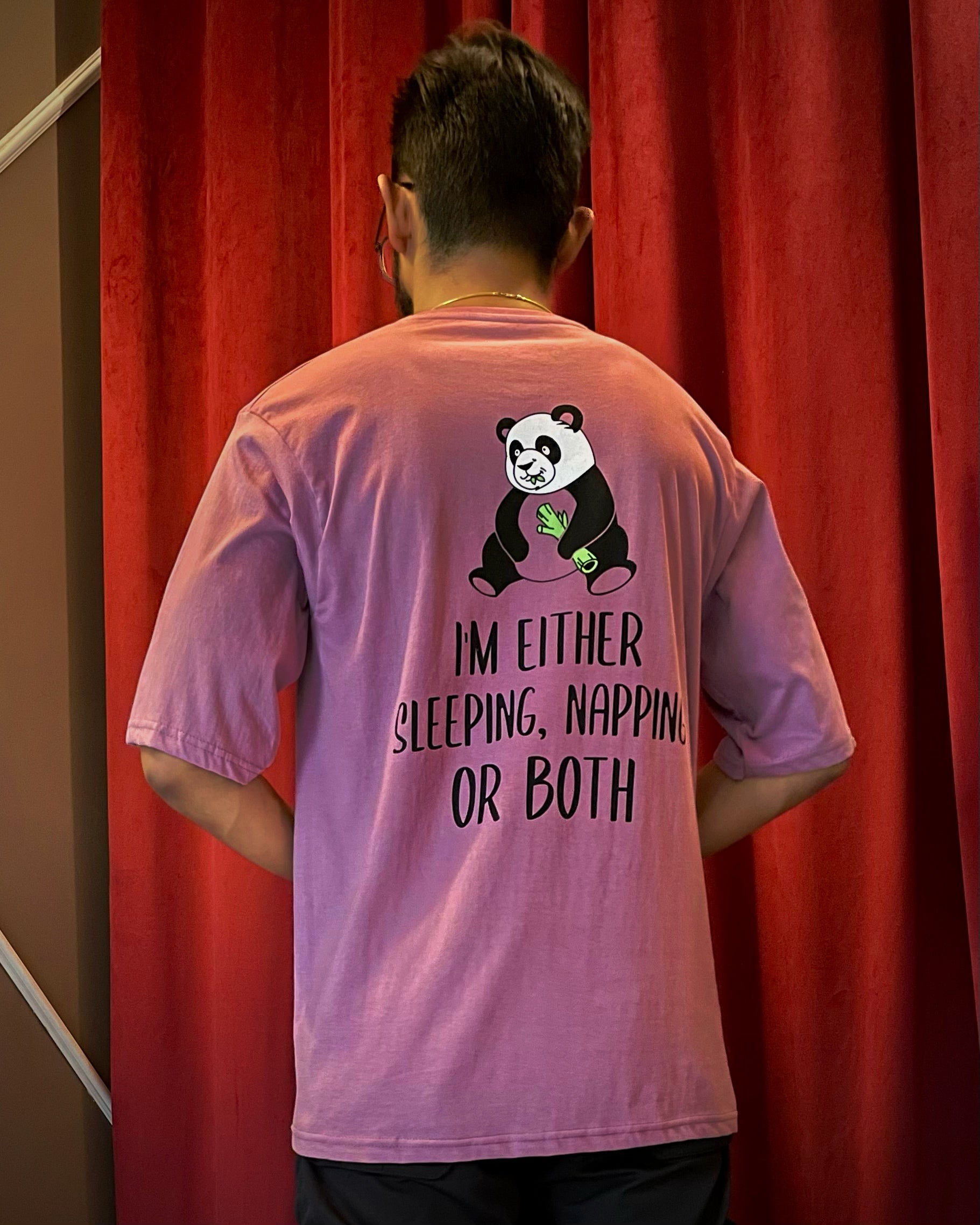 (Lilac) Sleeping Panda Front-Back Graphic Oversized Tee
