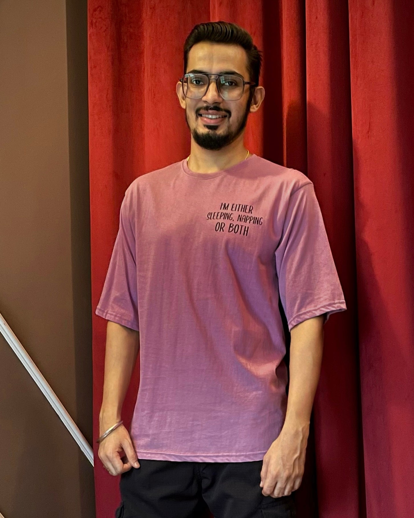 (Lilac) Sleeping Panda Front-Back Graphic Oversized Tee